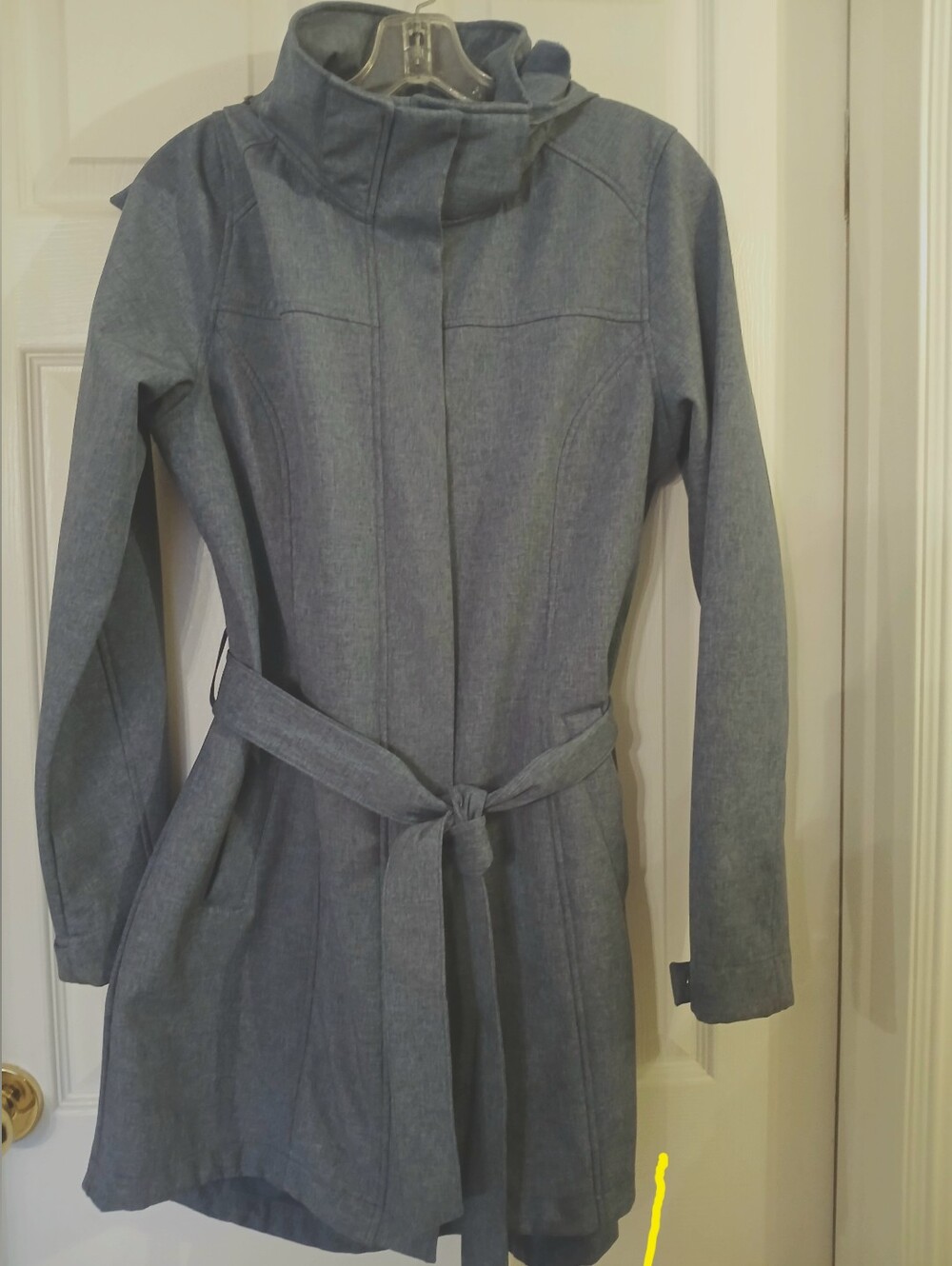 Cloudveil Blue Hooded Softshell Trench Jacket Coat with Belt - Medium